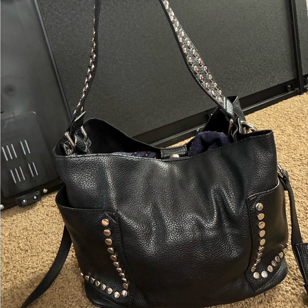 Steve Madden Black Hobo Bag with Silver Studs